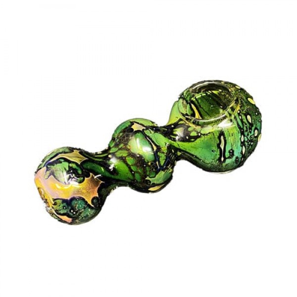 Green Handmade Glass Hand Pipe w/ Gold Accents