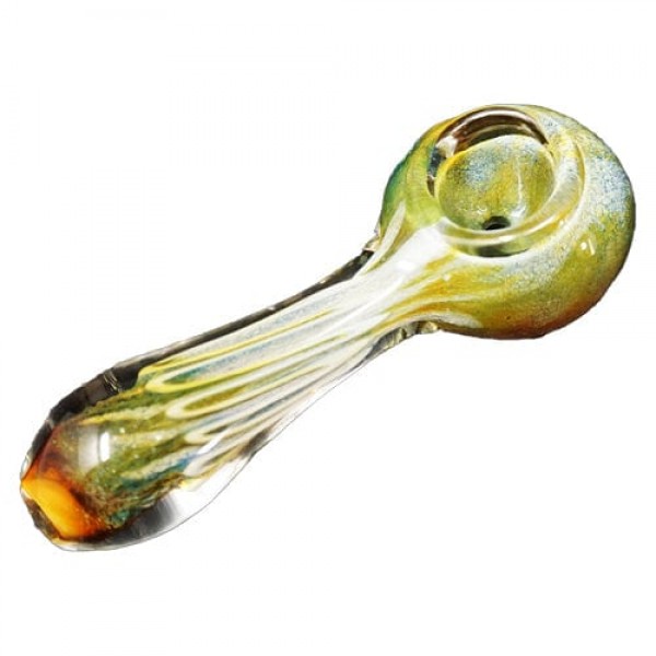 Green Handmade Glass Hand Pipe w/ Fumed Accents