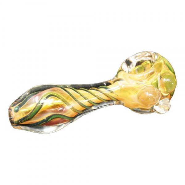 Yellow & Green Handmade Glass Hand Pipe w/ Marbles