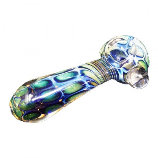 Blue Turquoise Handmade Glass Hand Pipe w/ Fumed Accents