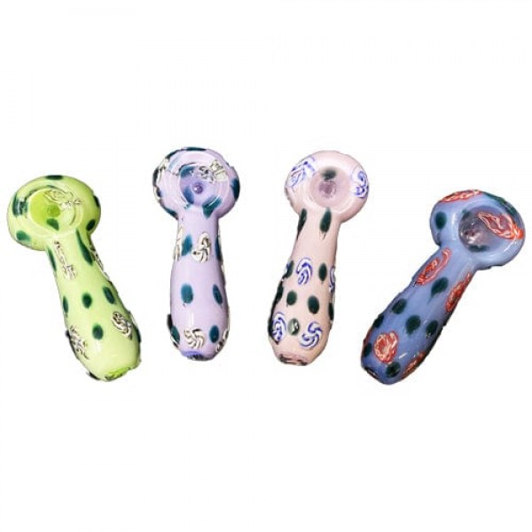 Colored Handmade Glass Spoon Pipe w/ Spiral Millies