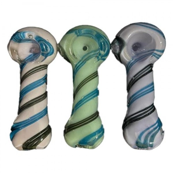 Colored Handmade Glass Hand Pipe w/ Swirl Pattern