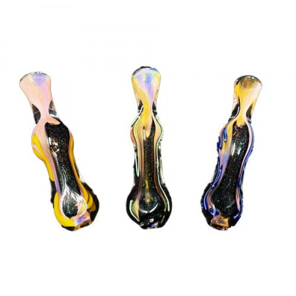 Multi-Color Handmade Glass Chillum w/ Dichro & Fumed Accents