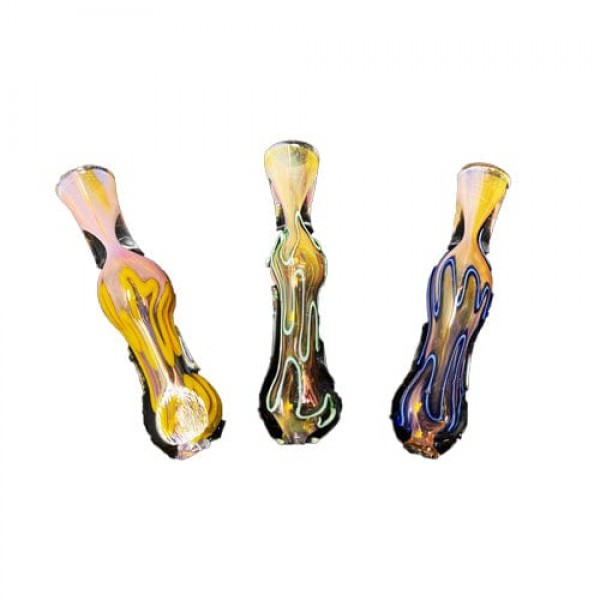 Multi-Color Handmade Glass Chillum w/ Dichro & Fumed Accents