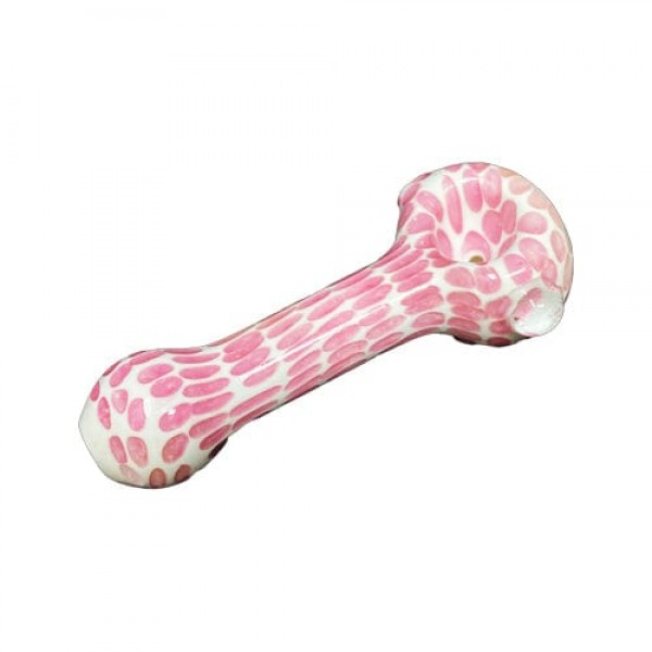 White Handmade Glass Hand Pipe w/ Pink Spotted Accents