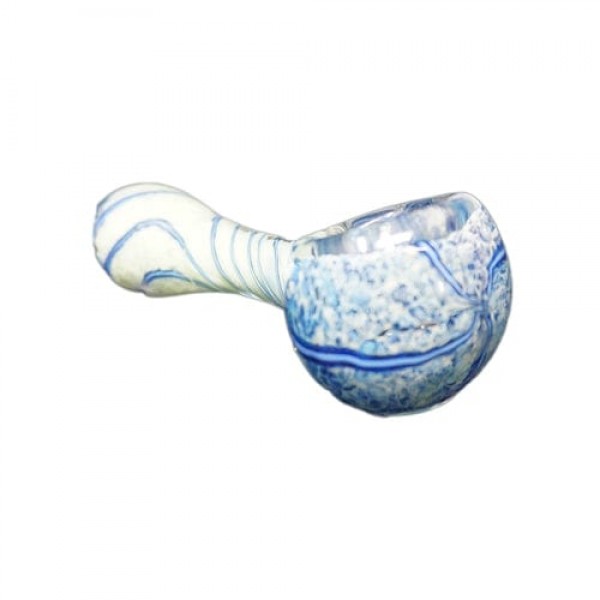 Blue & White Handmade Glass Hand Pipe w/ Swirl Accents