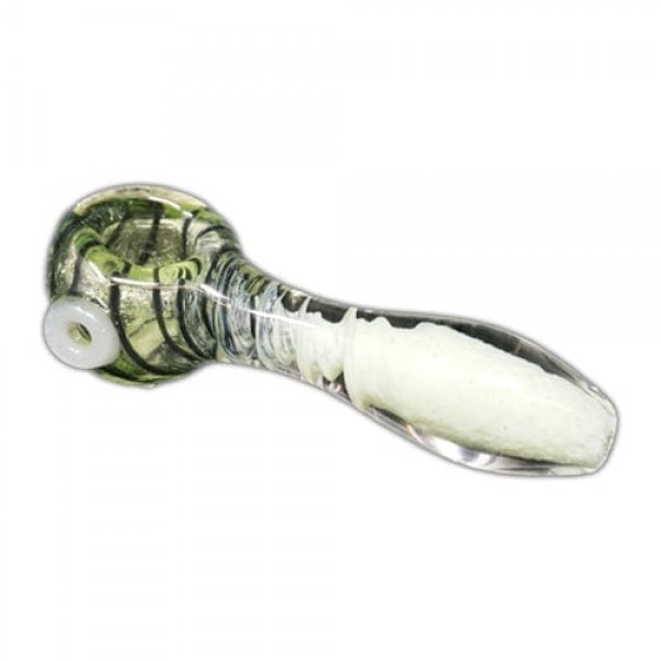 Green & White Handmade Glass Hand Pipe w/ Swirl Accents