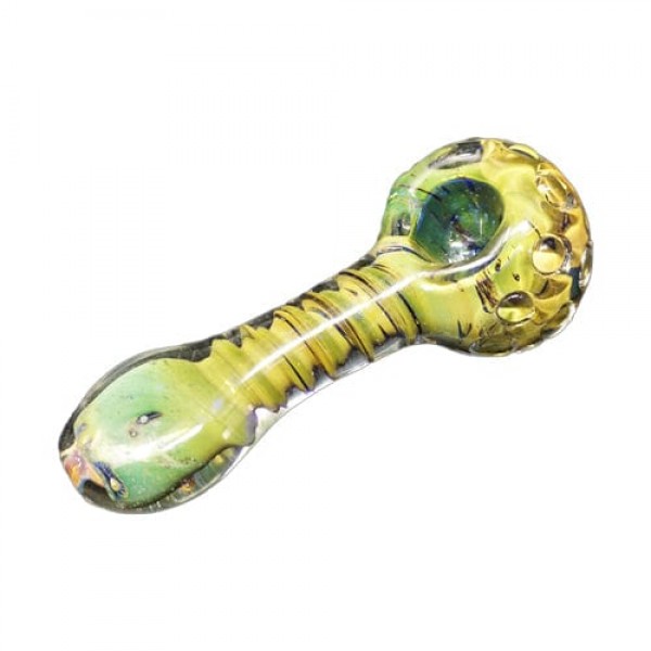 Green & Yellow Handmade Glass Hand Pipe w/ Marble Accents