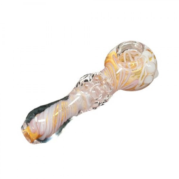 Handmade Glass Hand Pipe w/ Colored Swirl Accents