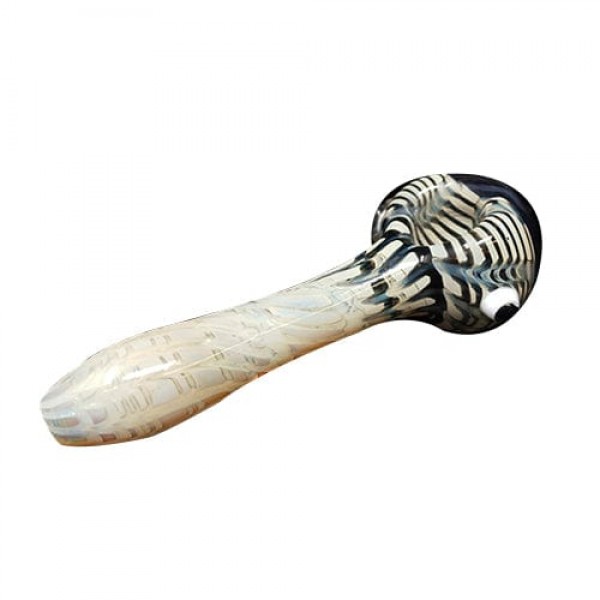White Handmade Glass Hand Pipe w/ Striped Accents