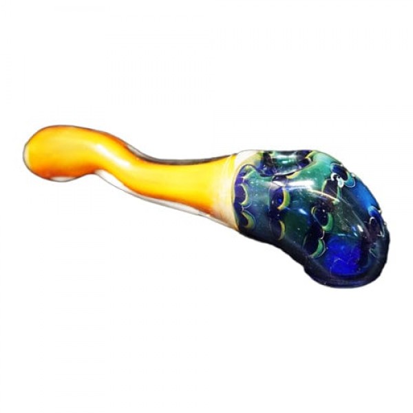Uniquely Shaped Handmade Glass Hand Pipe w/ Fumed Accents