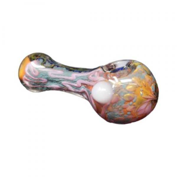Colored Handmade Glass Hand Pipe w/ Swirled Accents