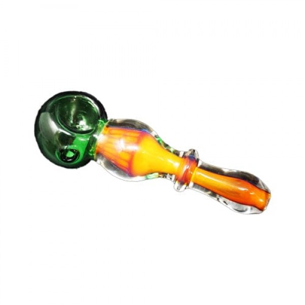 Fumed Handmade Glass Hand Pipe w/ Rasta Color Accents