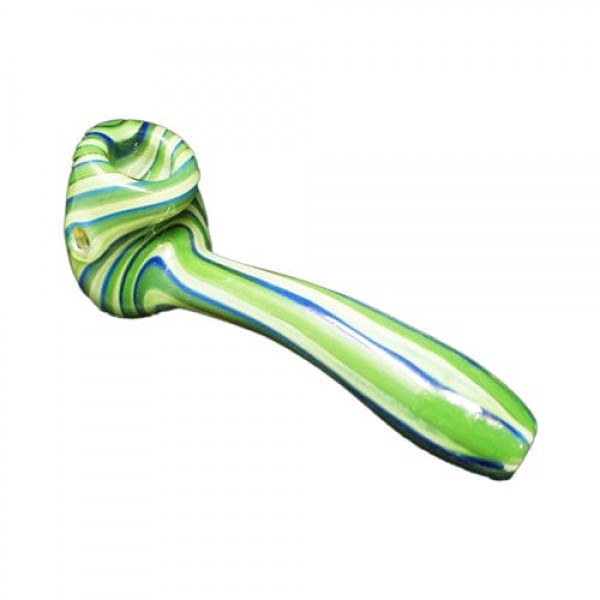 Green Handmade Glass Sherlock Pipe w/ Striped Accent