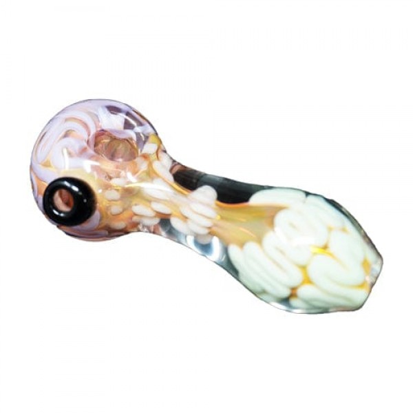 Handmade Colored Glass Hand Pipe w/ Threaded Accents