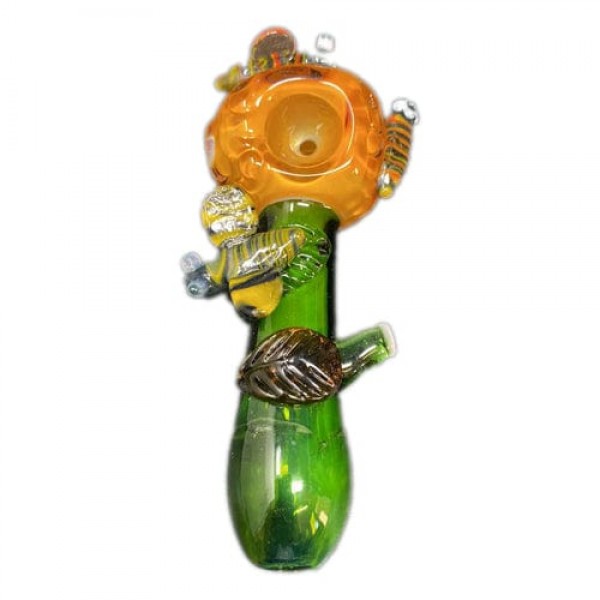 Colored Handmade Glass Hand Pipe w/ Honeybee Accents