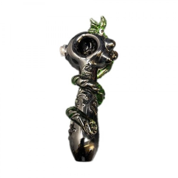 Metallic Handmade Glass Hand Pipe w/ Snake Accents